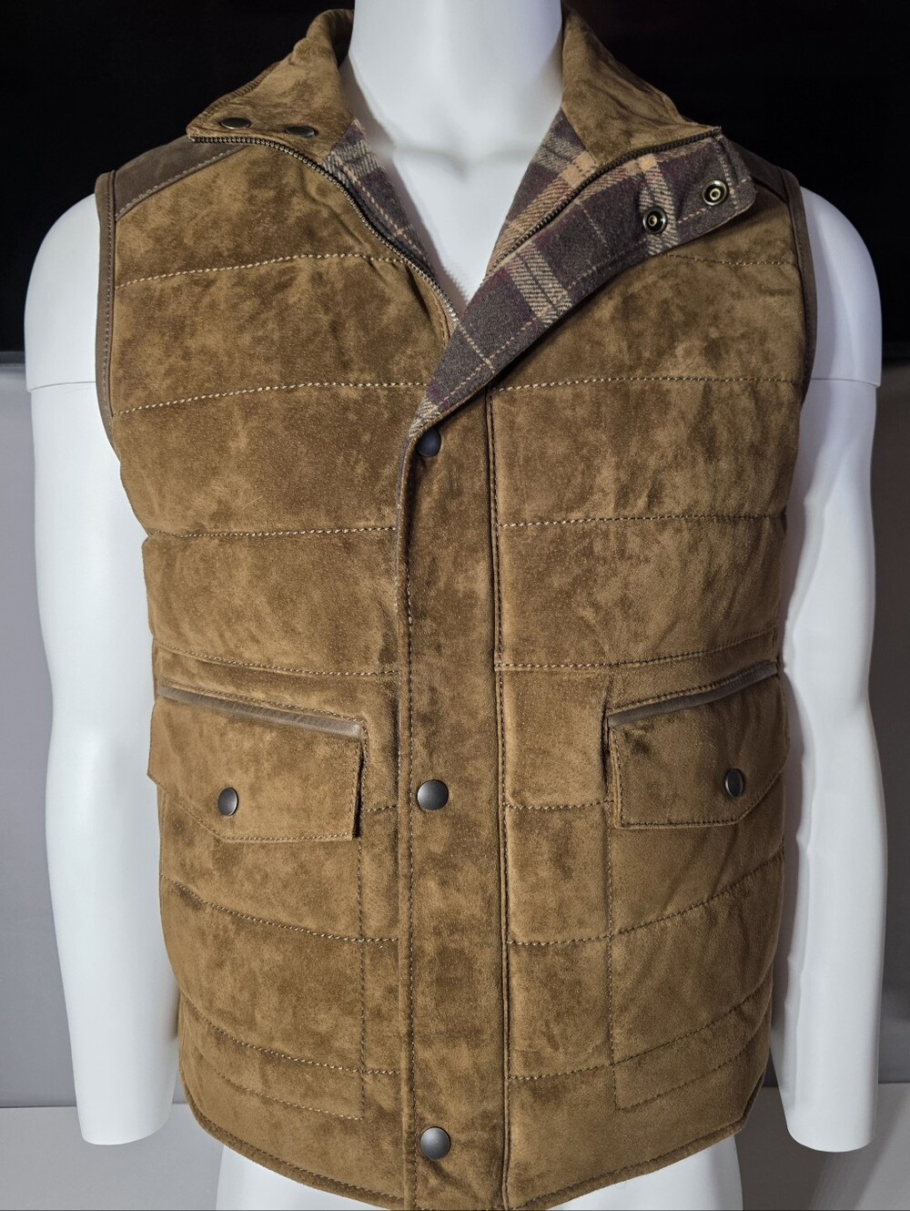 Roundtree & Yorke Men's Suede Quilted Vest Jacket - Brown Size M